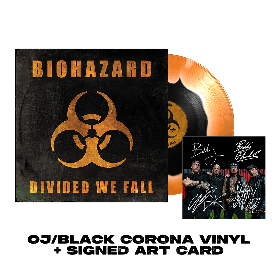 Biohazard - Divided We Fall - OJ/Black Corona Vinyl + Signed Art Card Bundle