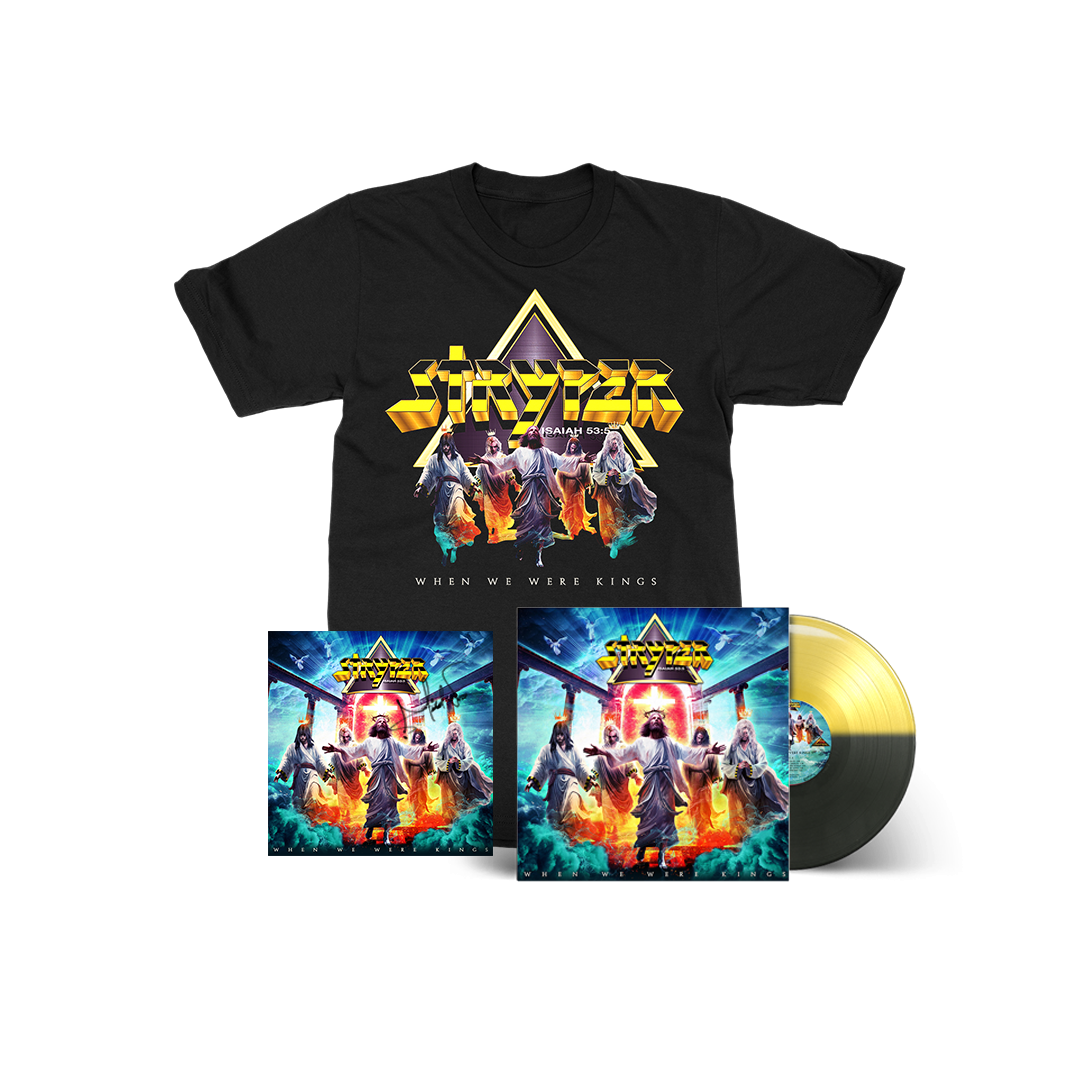 Stryper - When We Were Kings - Vinyl (Black Yellow Split) / T-Shirt / Art Print (Signed By Michael Sweet) Bundle