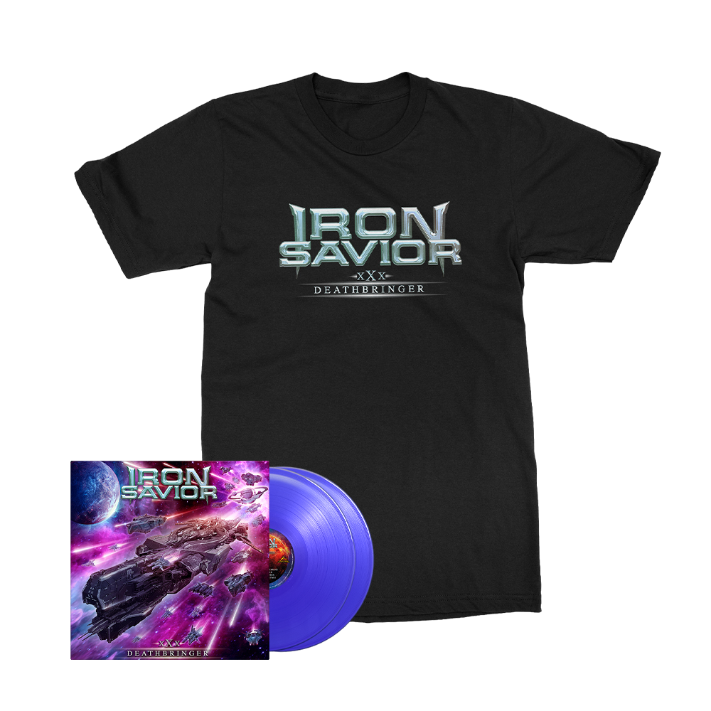 Iron Savior - Deathbringer - Vinyl Merch Bundle (Blue Transparent)